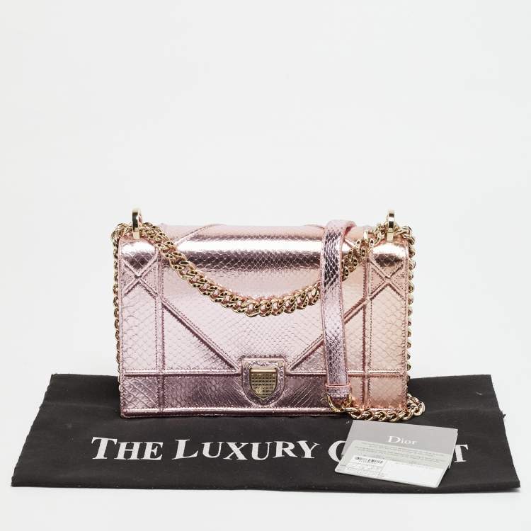 Pre Owned Dior Diorama Medium Metallic Pink Snakeskin Shoulder Bag