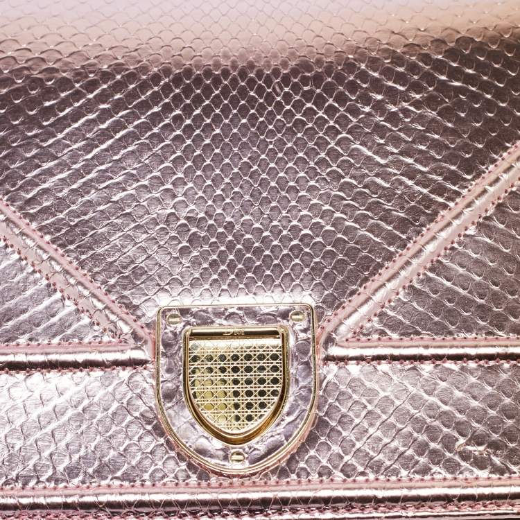 Pre Owned Dior Diorama Medium Metallic Pink Snakeskin Shoulder Bag