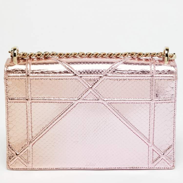 Pre Owned Dior Diorama Medium Metallic Pink Snakeskin Shoulder Bag