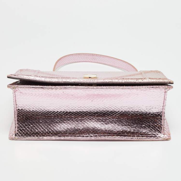 Pre Owned Dior Diorama Medium Metallic Pink Snakeskin Shoulder Bag