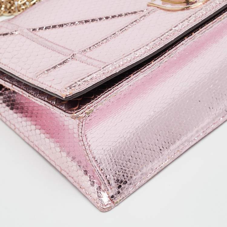 Pre Owned Dior Diorama Medium Metallic Pink Snakeskin Shoulder Bag