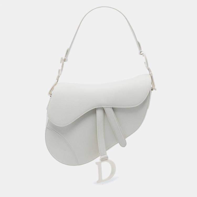 Pre Owned Dior White Ultra Matte Calfskin Saddle Bag