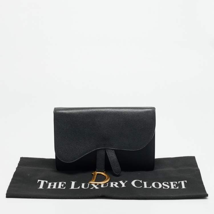 Pre Owned حقيبة كلتش سلسلة جلد أسود ديور سادل