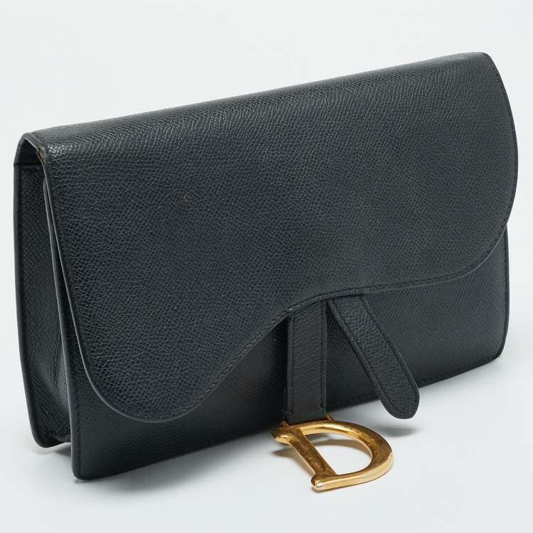 Pre Owned حقيبة كلتش سلسلة جلد أسود ديور سادل