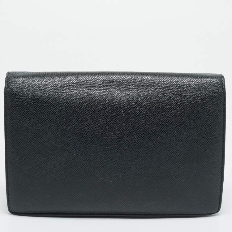 Pre Owned حقيبة كلتش سلسلة جلد أسود ديور سادل