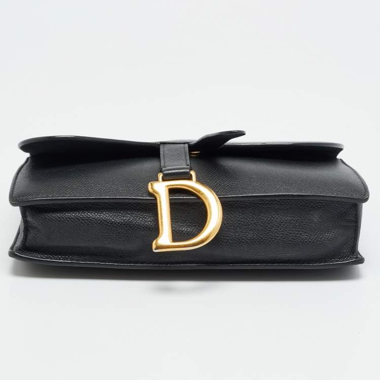 Pre Owned حقيبة كلتش سلسلة جلد أسود ديور سادل