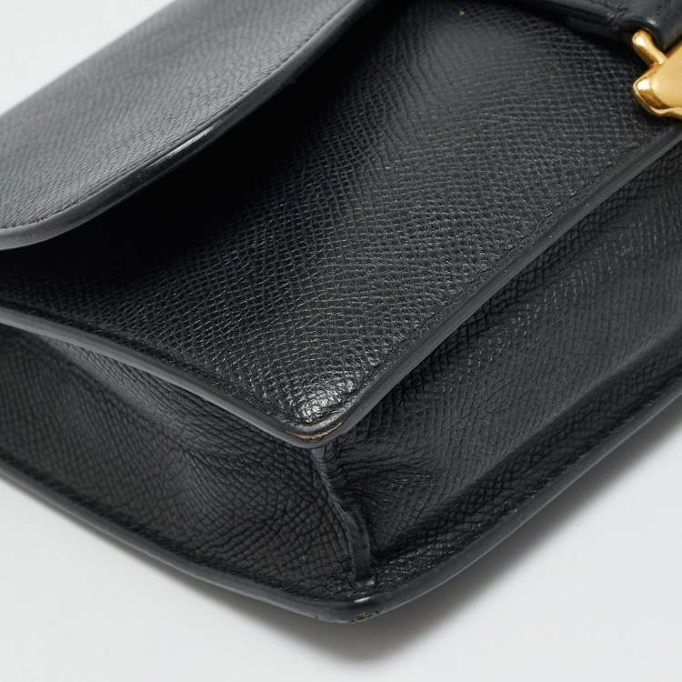 Pre Owned حقيبة كلتش سلسلة جلد أسود ديور سادل