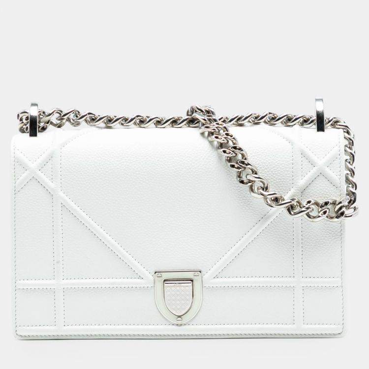 Pre Owned Dior White Small Grained Calfskin Diorama Flap