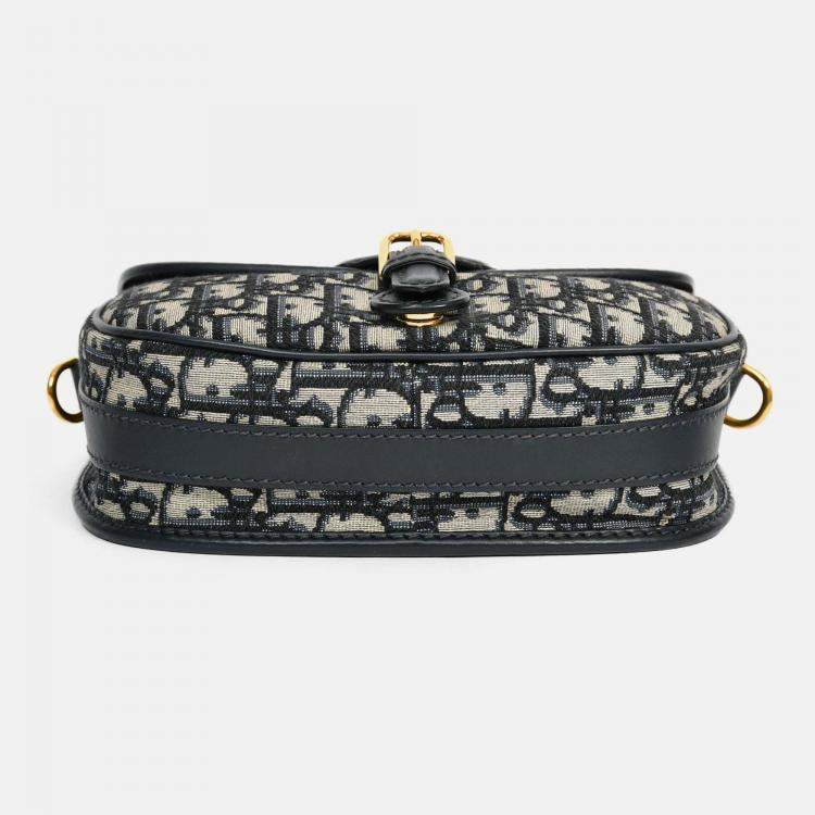 Pre Owned Christian Dior Navy Blue Oblique Jacquard Medium 'Bobby' Crossbody Bag