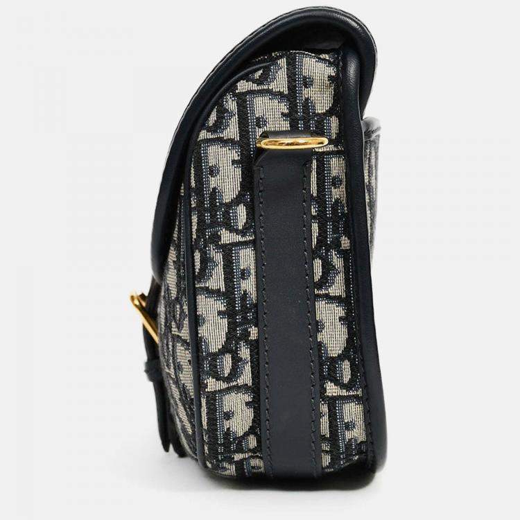 Pre Owned Christian Dior Navy Blue Oblique Jacquard Medium 'Bobby' Crossbody Bag