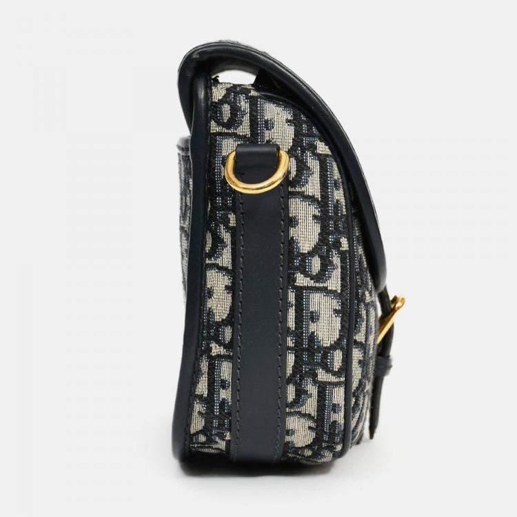 Pre Owned Christian Dior Navy Blue Oblique Jacquard Medium 'Bobby' Crossbody Bag