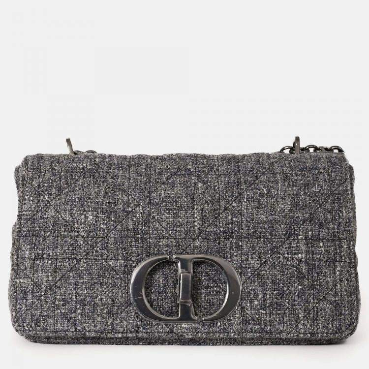 Pre Owned Christian Dior 2022 Grey Tweed Medium Caro Bag