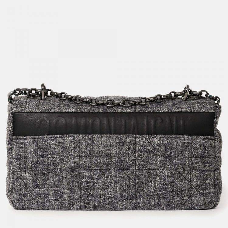 Pre Owned Christian Dior 2022 Grey Tweed Medium Caro Bag