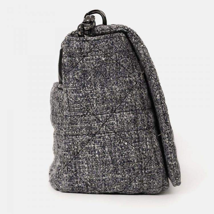 Pre Owned Christian Dior 2022 Grey Tweed Medium Caro Bag