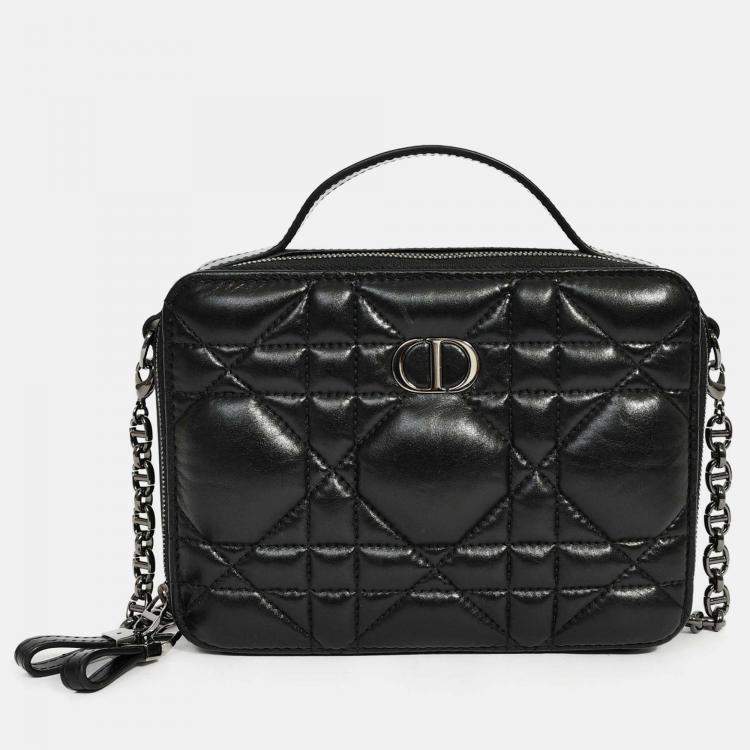 Pre Owned Christian Dior Black Puff Cannage Zip Around Chain 'Caro Box' Bag