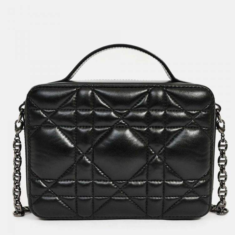 Pre Owned Christian Dior Black Puff Cannage Zip Around Chain 'Caro Box' Bag