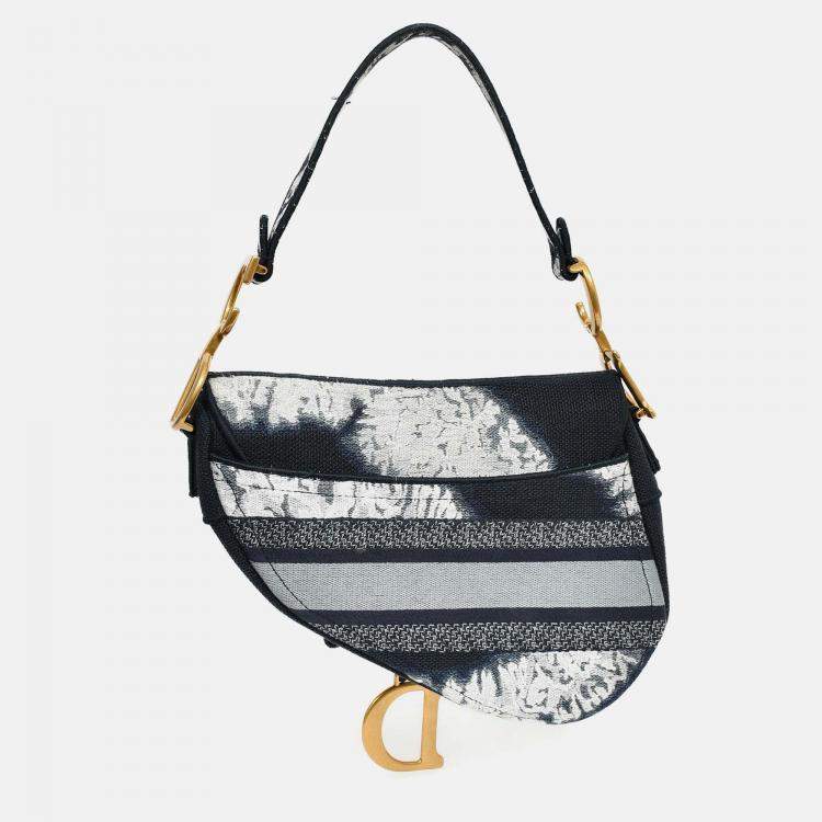 مملوكة مسبقًا Christian Dior 2020 Navy Blue/White Embroidered Jacquard Saddle Bag