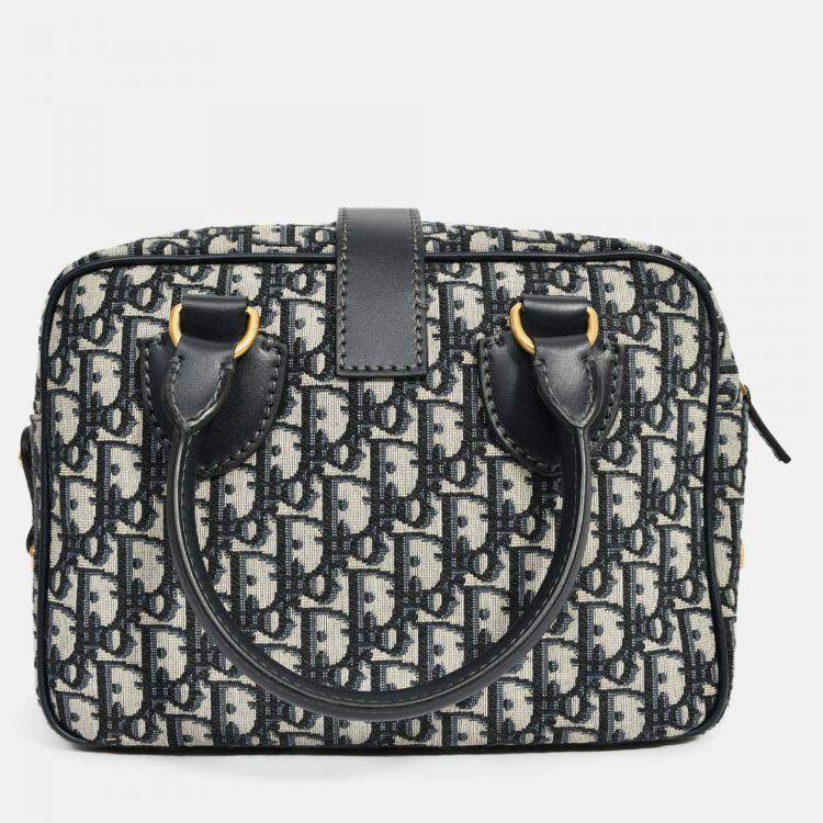 Pre Owned Christian Dior 2017 Navy Oblique Jacquard Bowling Bag with Strap