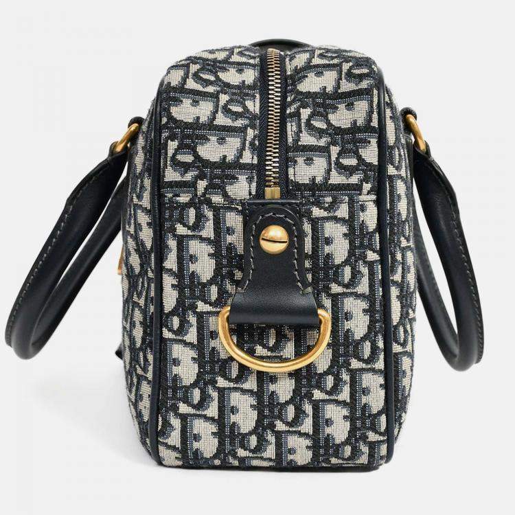 Pre Owned Christian Dior 2017 Navy Oblique Jacquard Bowling Bag with Strap