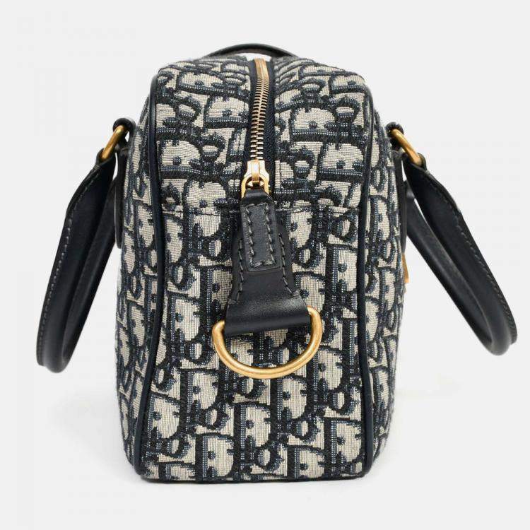 Pre Owned Christian Dior 2017 Navy Oblique Jacquard Bowling Bag with Strap