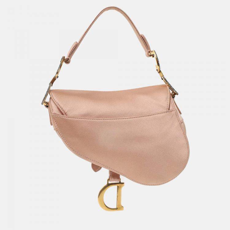 Pre Owned Christian Dior 2019 Pink Satin Crystal Embellished Mini Saddle Bag