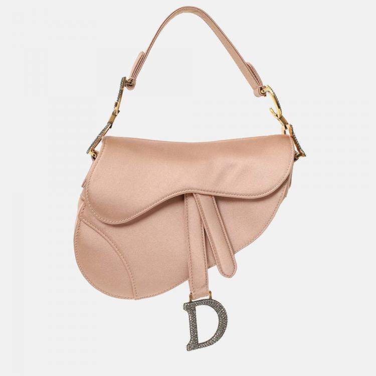Pre Owned Christian Dior 2019 Pink Satin Crystal Embellished Mini Saddle Bag