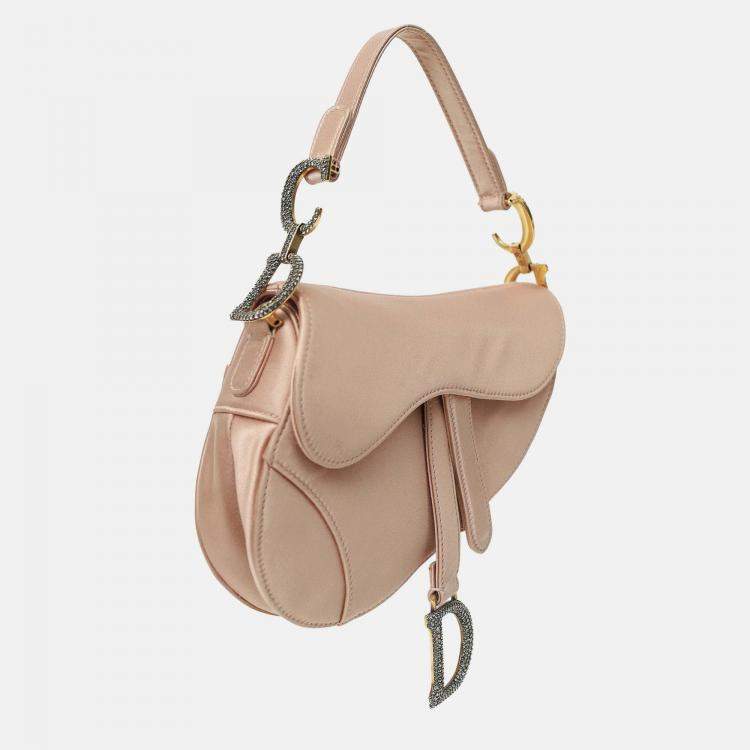 Pre Owned Christian Dior 2019 Pink Satin Crystal Embellished Mini Saddle Bag