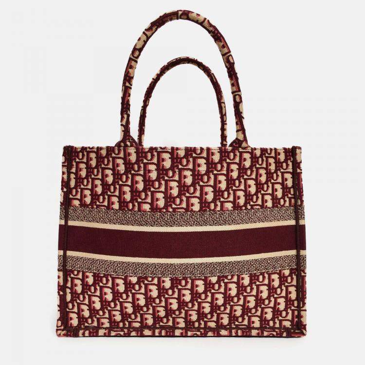 Pre Owned Christian Dior 2019 Burgundy Oblique Jacquard Medium Book Tote