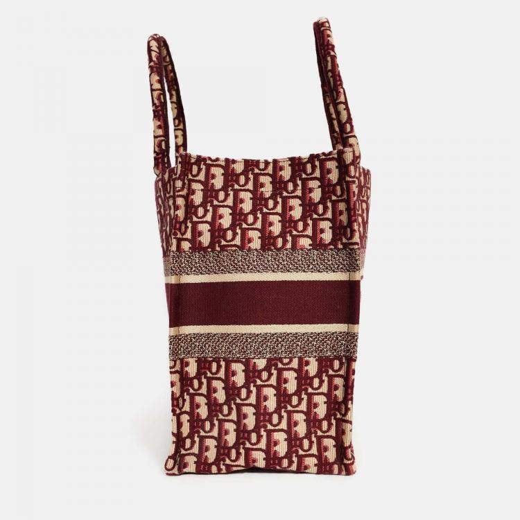 Pre Owned Christian Dior 2019 Burgundy Oblique Jacquard Medium Book Tote