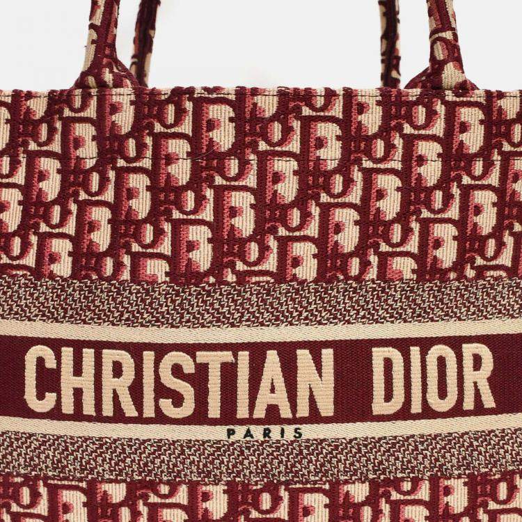 Pre Owned Christian Dior 2019 Burgundy Oblique Jacquard Medium Book Tote
