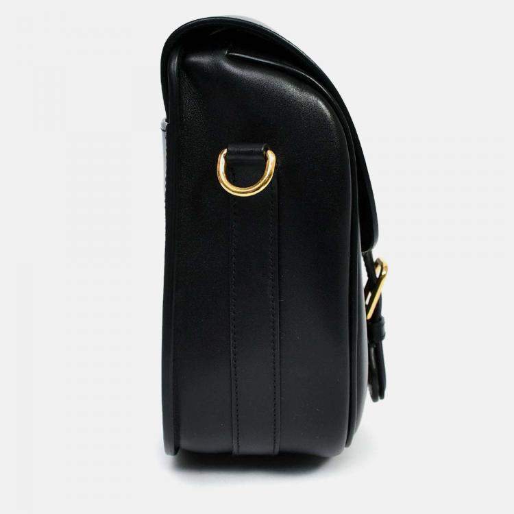 Pre Owned Christian Dior Black Leather Large Bobby Oblique Canvas Strap Crossbody Bag