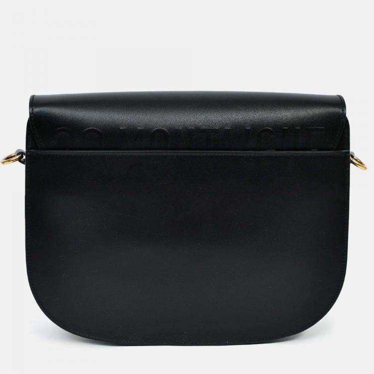 Pre Owned Christian Dior Black Leather Large Bobby Oblique Canvas Strap Crossbody Bag