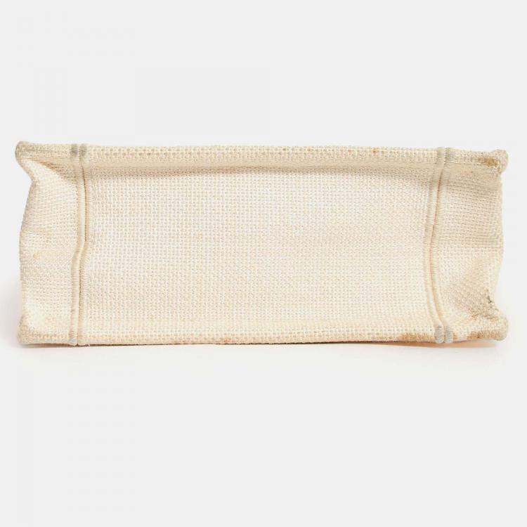 Pre Owned Christian Dior 2020 Cream 'Fleurs Bibliques' Canvas Vertical Mini Book Tote