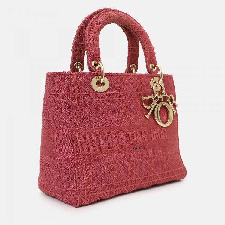 Pre Owned Christian Dior 2020 Pink Cannage Canvas Medium Lady D-Lite With Strap