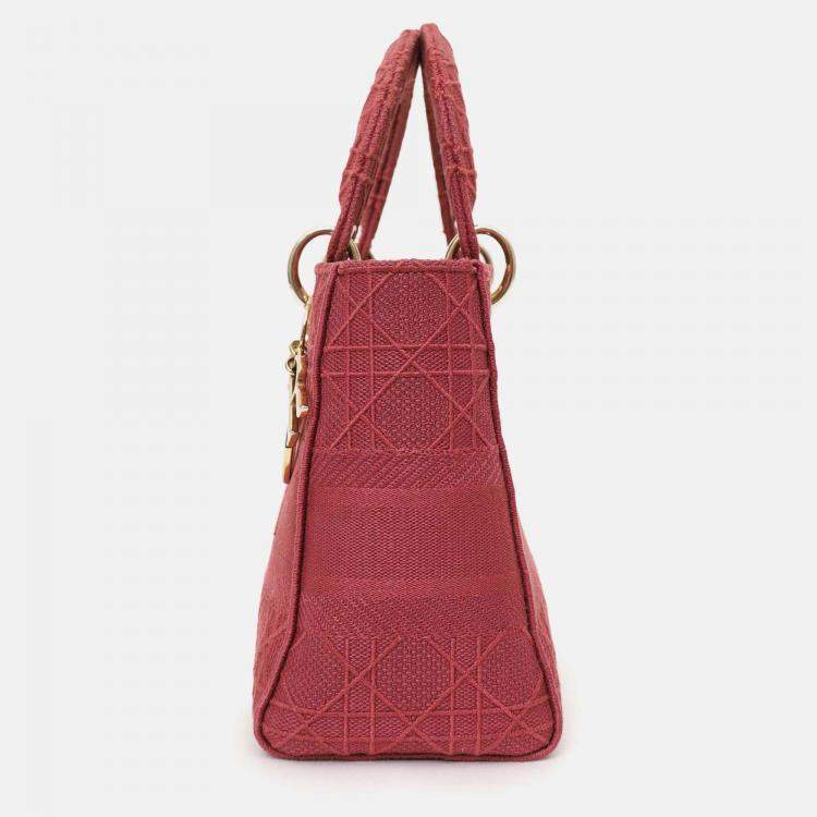 Pre Owned Christian Dior 2020 Pink Cannage Canvas Medium Lady D-Lite With Strap