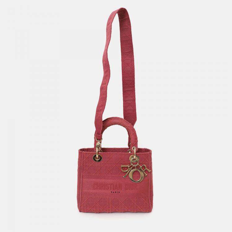 Pre Owned Christian Dior 2020 Pink Cannage Canvas Medium Lady D-Lite With Strap