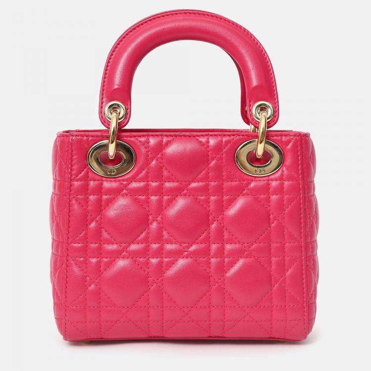 Pre Owned Christian Dior 2016 Pink Cannage Leather Mini Lady Dior With Strap