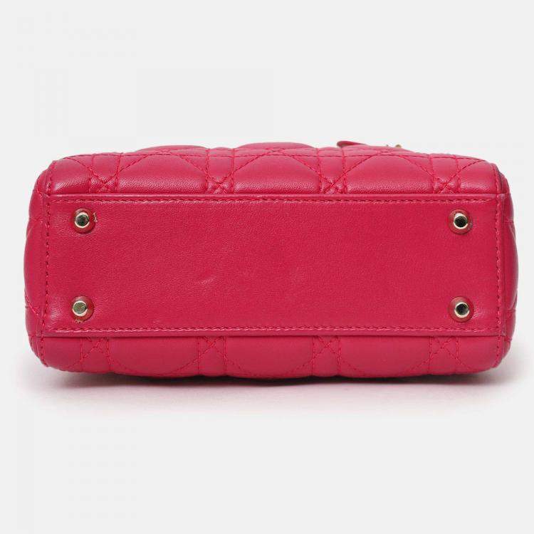 Pre Owned Christian Dior 2016 Pink Cannage Leather Mini Lady Dior With Strap