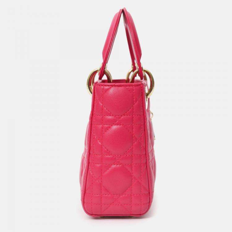 Pre Owned Christian Dior 2016 Pink Cannage Leather Mini Lady Dior With Strap