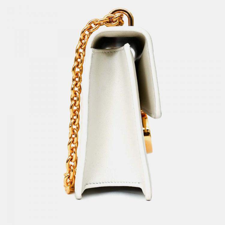 Pre Owned Christian Dior White Leather '30 Montaigne East-West' Crossbody Bag with Chain