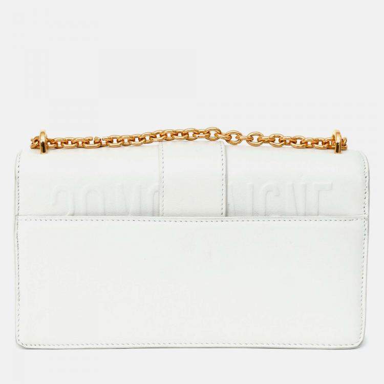 Pre Owned Christian Dior White Leather '30 Montaigne East-West' Crossbody Bag with Chain