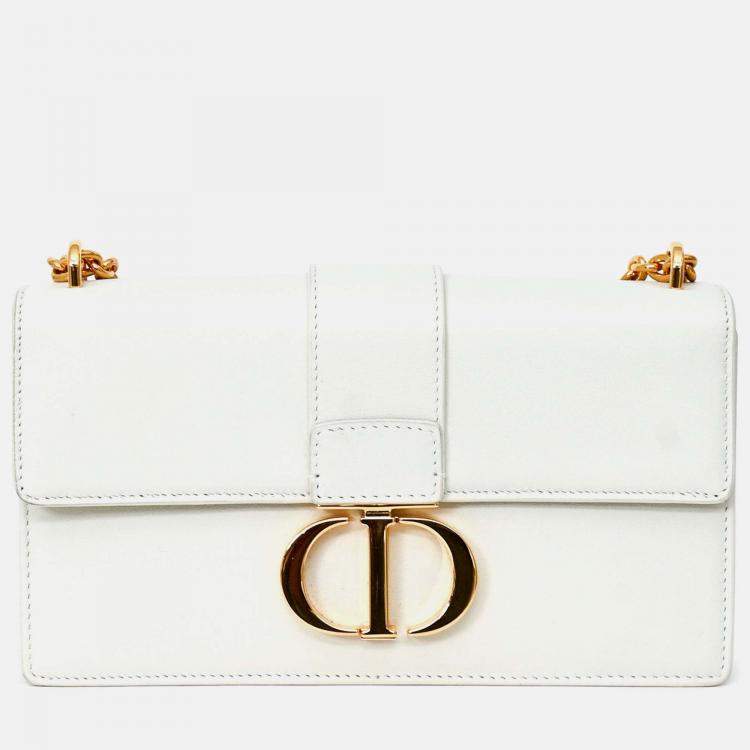 Pre Owned Christian Dior White Leather '30 Montaigne East-West' Crossbody Bag with Chain