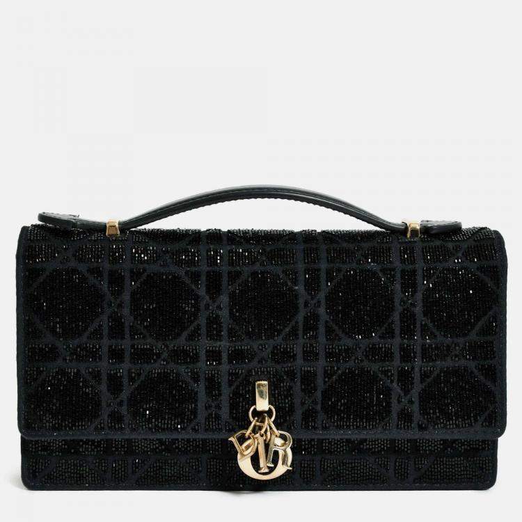 Pre Owned Christian Dior 2023 Black Bead Embellished My Dior Mini Bag with Chain