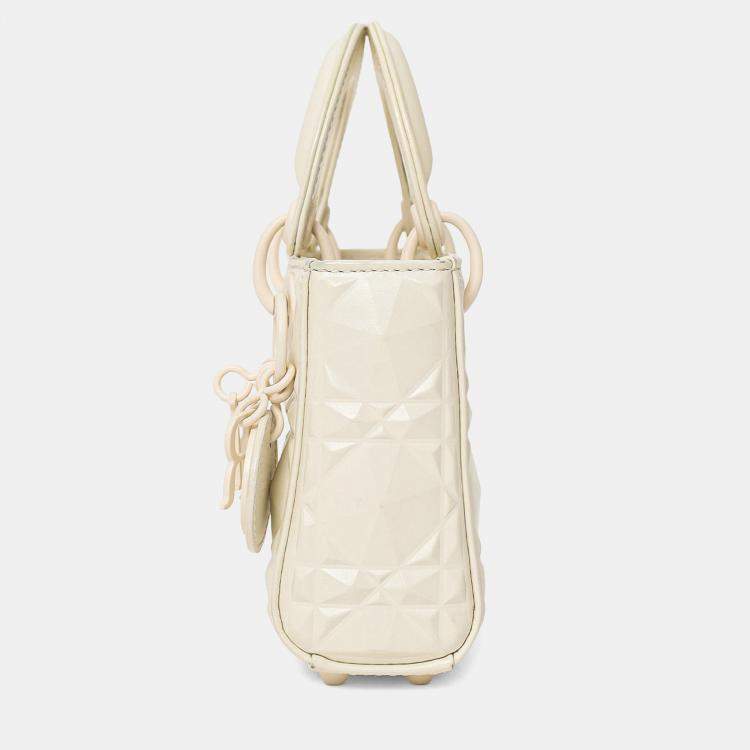 Pre Owned Christian Dior 2022 White Ultra Matte Calfskin Cannage Diamond Motif Micro Lady Dior