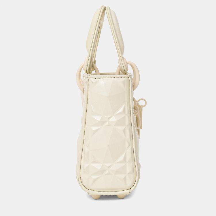 Pre Owned Christian Dior 2022 White Ultra Matte Calfskin Cannage Diamond Motif Micro Lady Dior