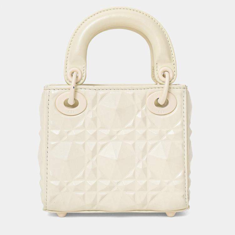 Pre Owned Christian Dior 2022 White Ultra Matte Calfskin Cannage Diamond Motif Micro Lady Dior