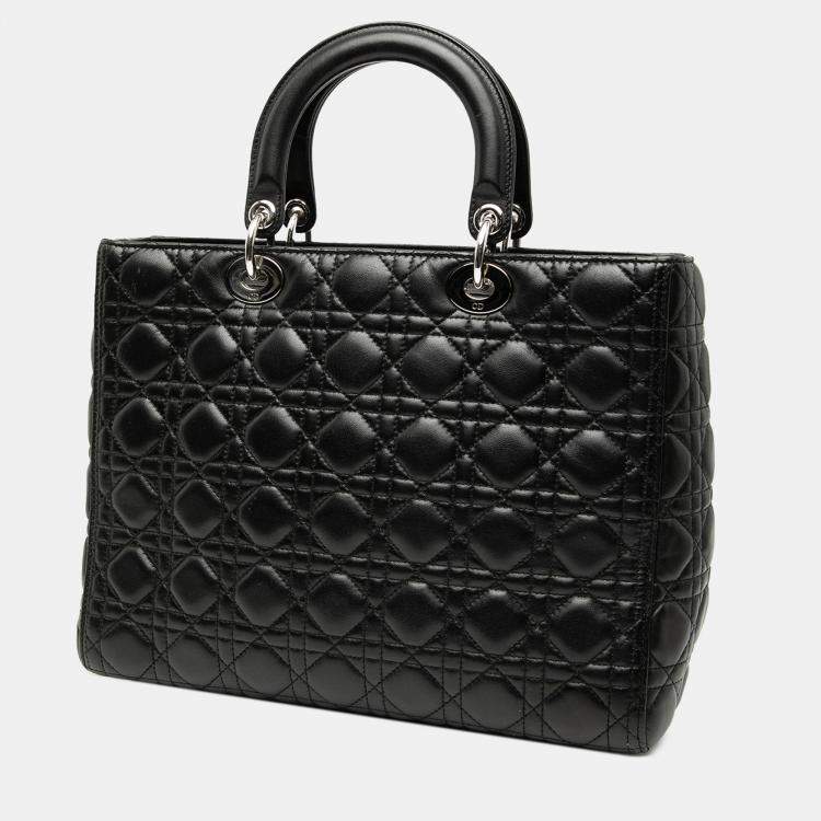 Pre Owned Dior Black Large Lambskin Cannage Lady Dior