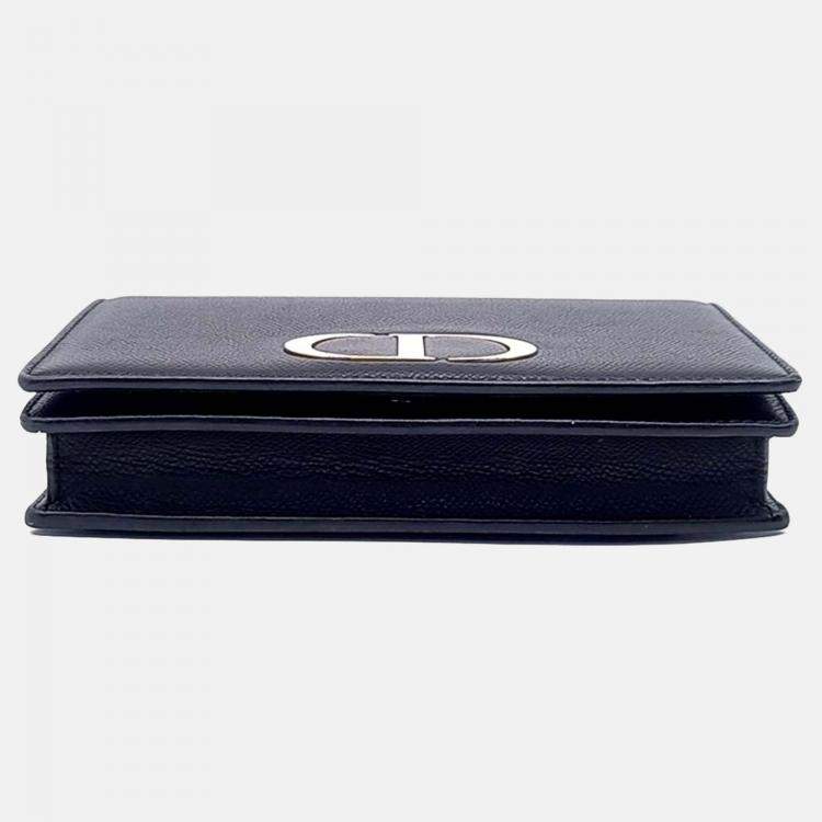 Pre Owned Dior Black Leather 30 Montaigne Two-In-One Pouch Bag