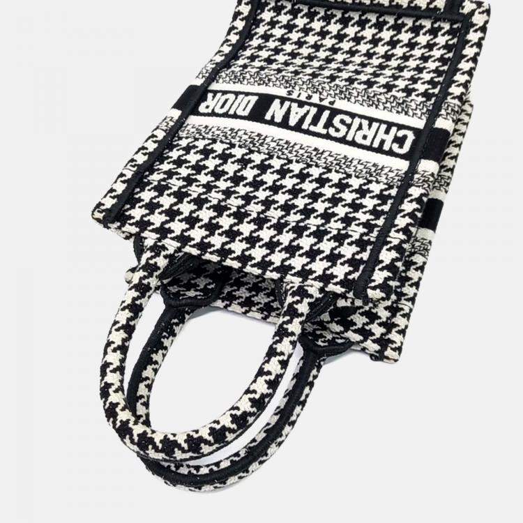 Pre Owned Dior Black White Fabric Book Tote Mini Phone Bag