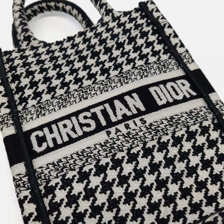 Pre Owned Dior Black White Fabric Book Tote Mini Phone Bag